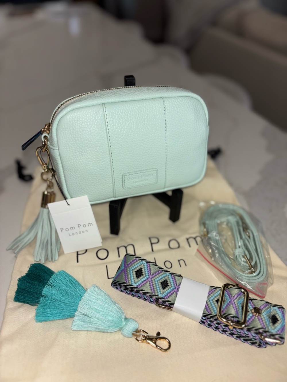 Pom Pom London City Mini Crossbody purse Strap bundle spearmint mint green NWT